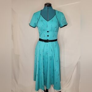 Voodoo Vixen Teal Martini Glass Dress w/ Circle Skirt US Size M